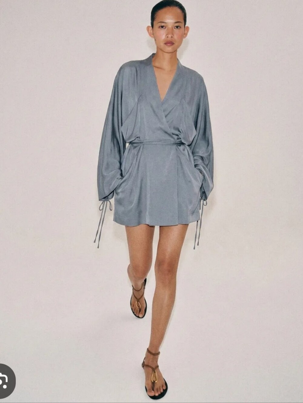 NWT Zara ZW Collection Short Wrap Dress Blue Gray XS